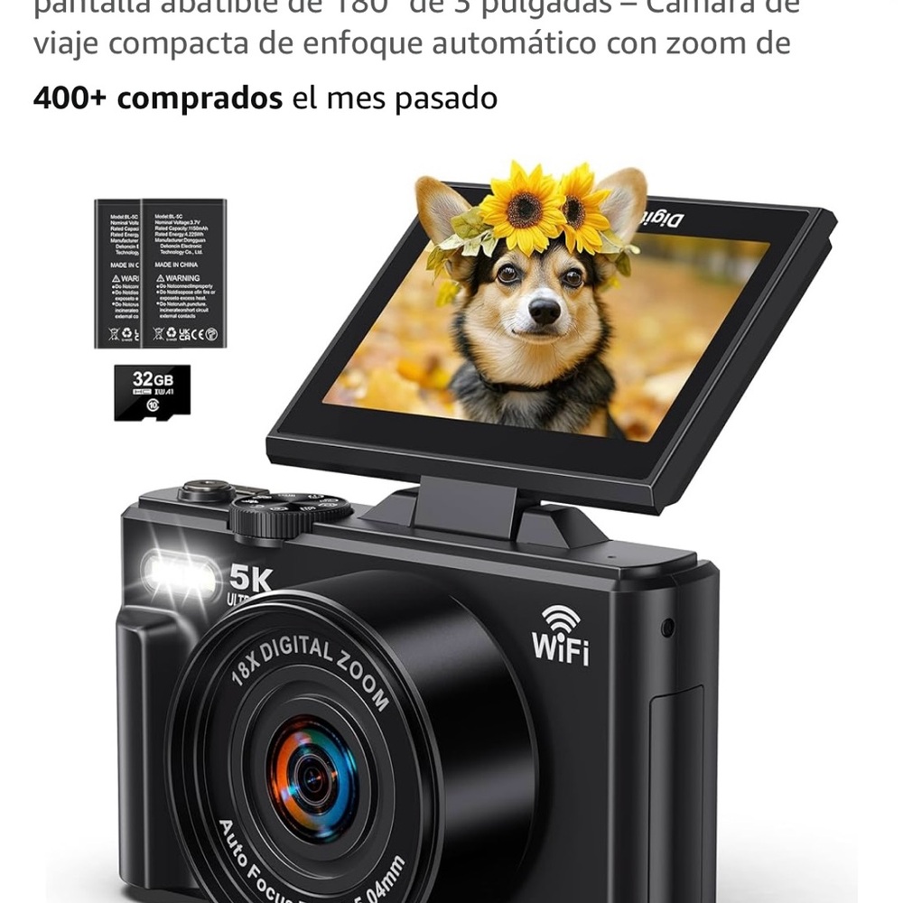 Digital 5K Camera with Flip Screen - Black